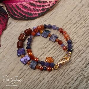 Handcrafted double strand genuine gemstone bracelet